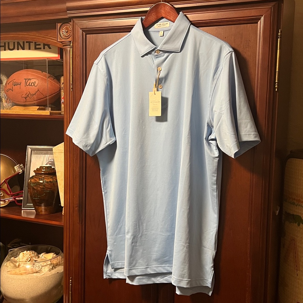 Brand New Peter Millar Summer Comfort Crown Sport Sky Blue Performance Golf Polo - Picture 7 of 12